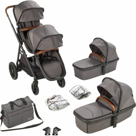 Poussette double "duo" pour Jumeaux 2 en 1 gris brun babygo