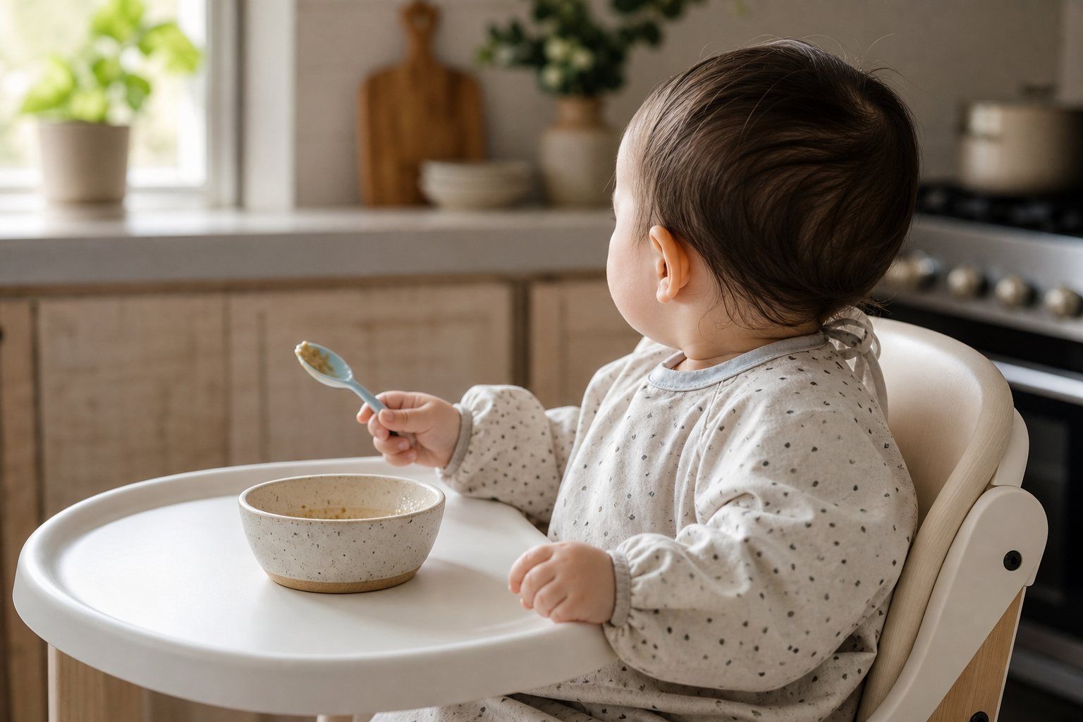 Quand le bavoir manche longue bébé devient utile à table