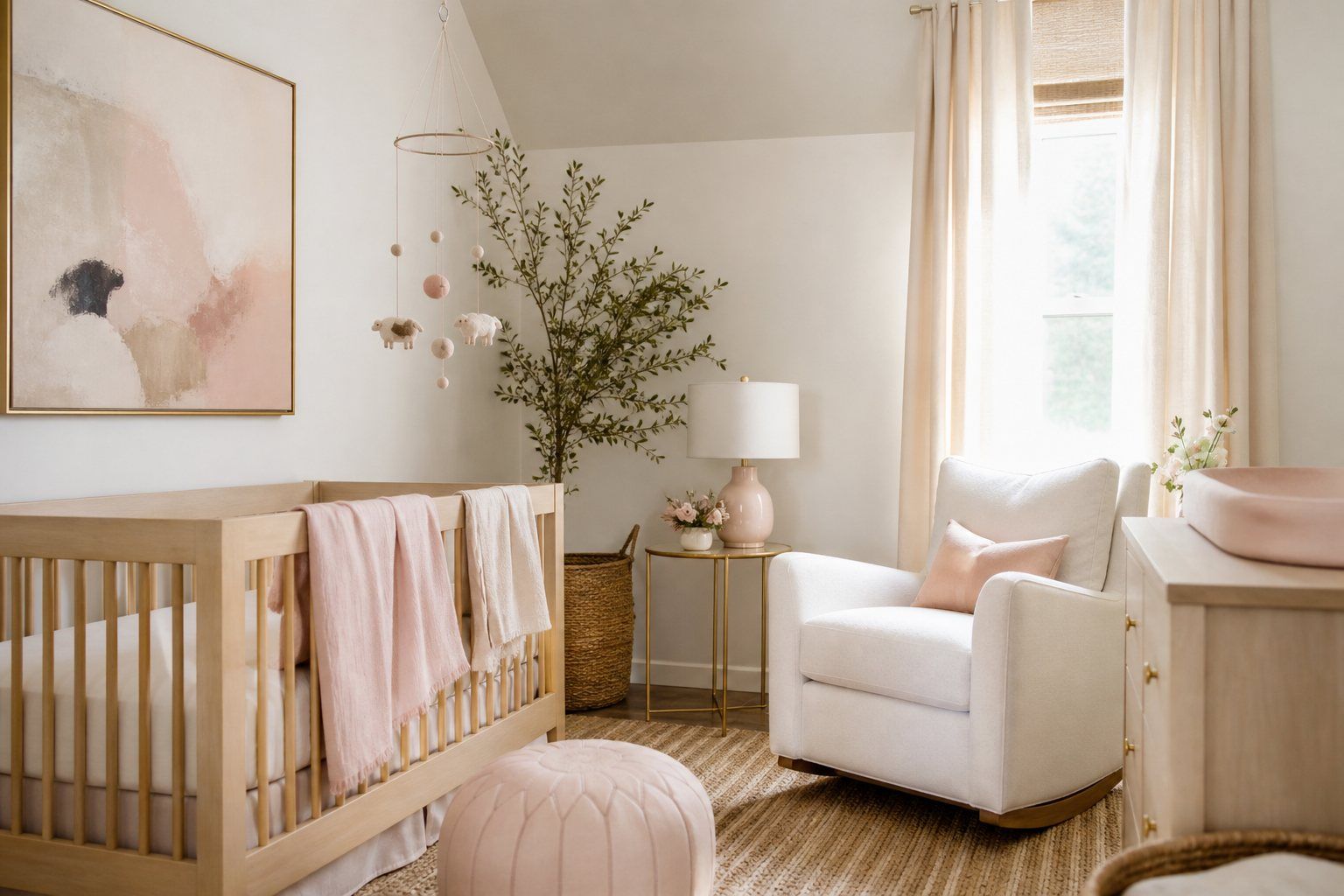 Une chambre de bébé fille Rose Poudré peut rester douce et moderne