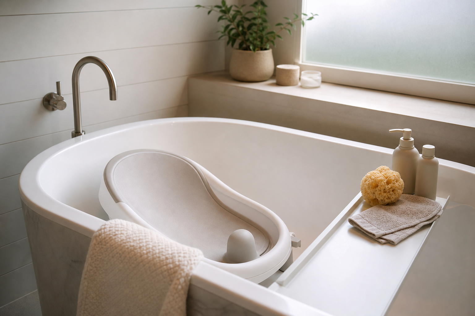 Le transat de bain bébé : un appui pratique, jamais seul